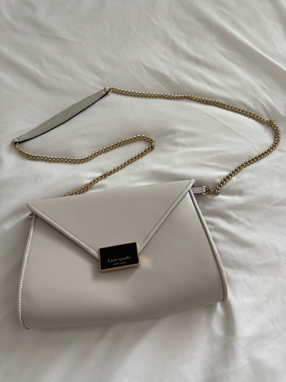 kate spade White Envelope Crossbody with Gold Chain